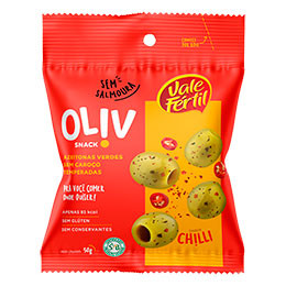 Azeitona Verde Sem Caroço Temperada Chilli 50 g Sachê Oliv Snack Vale Fértil